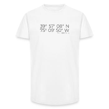 Coordinate: Filadelfia, Pennsylvania - T-shirt uomo a vestibilità lunga - bianco - Fronte - AI Model Male 185 light (185cm)