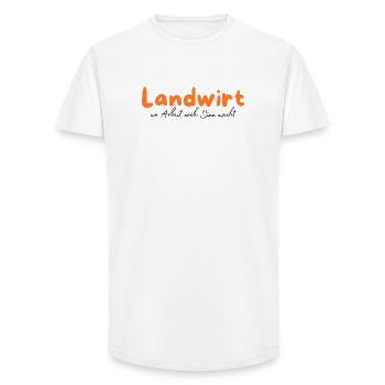 Motif du fermier – où le travail a encore du sens - T-shirt coupe longue homme - blanc - Devant - AI Model Male 185 light (185cm)