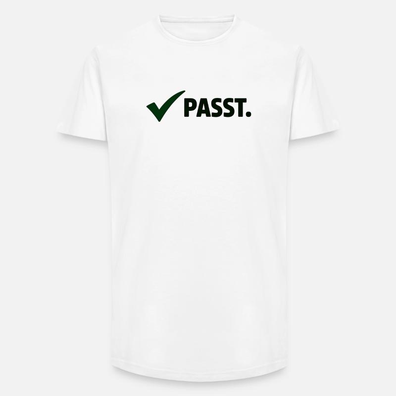 Passt. Minimal Meme Statement T-Shirt - Long Fit Männer T-Shirt - Weiß