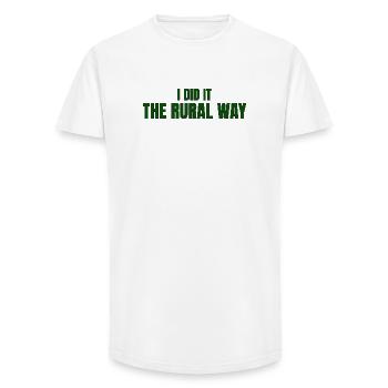 JE L’AI FAIT À LA MANIÈRE RURALE — Fierté, Courage et Ide Country - T-shirt coupe longue homme - blanc - Devant - AI Model Male 185 light (185cm)