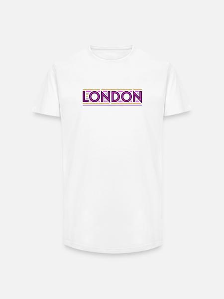 Londres Néon Violet Rayures - T-shirt coupe longue homme - blanc