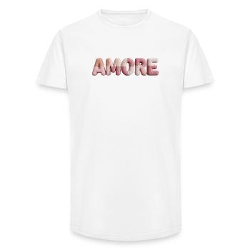 Patchwork de design de police romantique Amore - T-shirt coupe longue homme - blanc - Devant - AI Model Male 185 light (185cm)