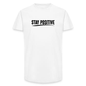 Restez positif - T-shirt coupe longue homme - blanc - Devant - AI Model Male 185 light (185cm)