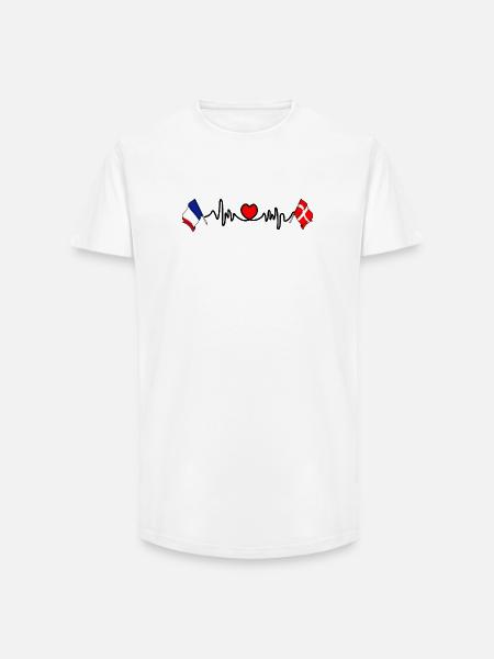 Cardio hjerte med Flag Frankrig flag Danmark - Long fit herre T-shirt - hvid