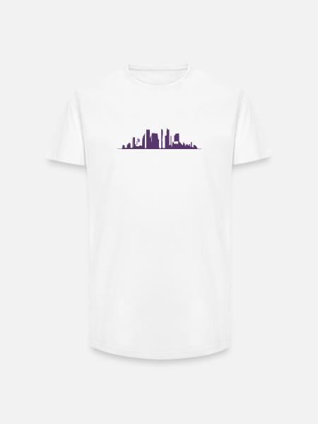 Urban silhouette in purple gradation - Long Fit Men's T-Shirt - white