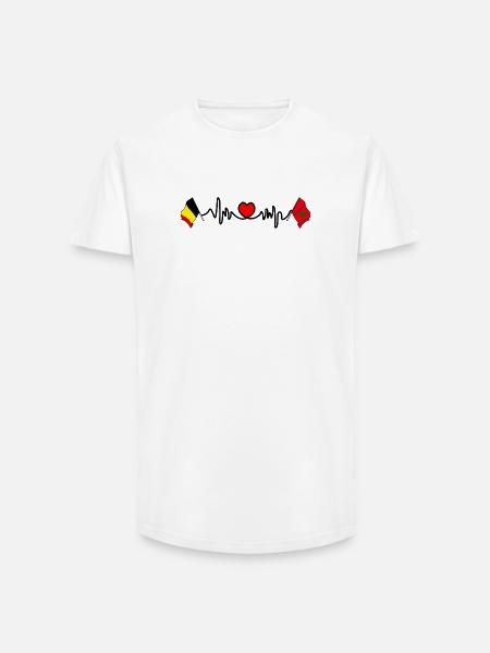 Cardio heart Drapeau Belgique, drapeau Maroc - T-shirt coupe longue homme - blanc