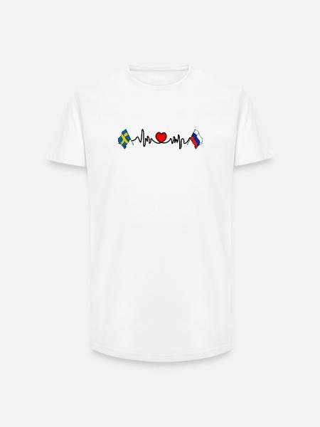 Cardio heart Drapeau Suède, drapeau Russie - T-shirt coupe longue homme - blanc