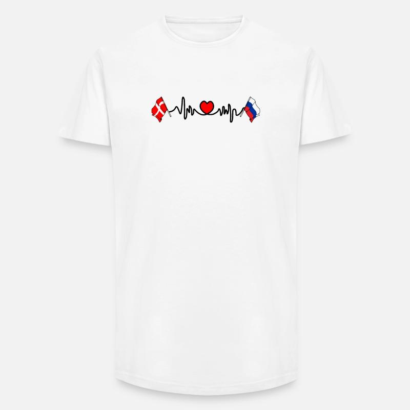 Cardio cardiaque Drapeau Danemark, drapeau Russie - T-shirt coupe longue homme - blanc
