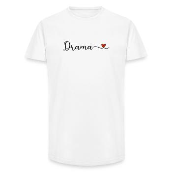 Drame - Lettrage théâtral avec le cœur - T-shirt coupe longue homme - blanc - Devant - AI Model Male 185 light (185cm)