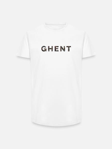 GHENT – Gothic Brick Typography - Long Fit Men's T-Shirt - white