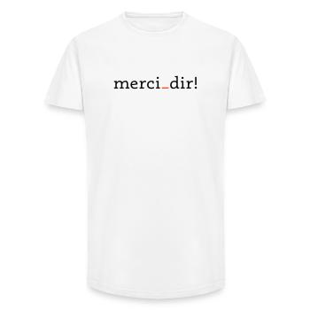 merci dir - 2 Farben - Long Fit Männer T-Shirt - Weiß - Vorne - AI Model Male 185 light (185cm)