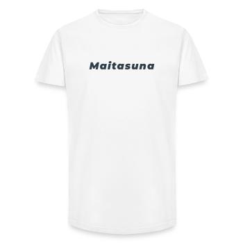 Maitasuna : L'Amour Basque Minimaliste - T-shirt coupe longue homme - blanc - Devant - AI Model Male 185 light (185cm)