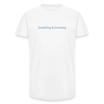 Jeux d’argent et d’argent - T-shirt coupe longue homme - blanc - Devant - AI Model Male 185 light (185cm)