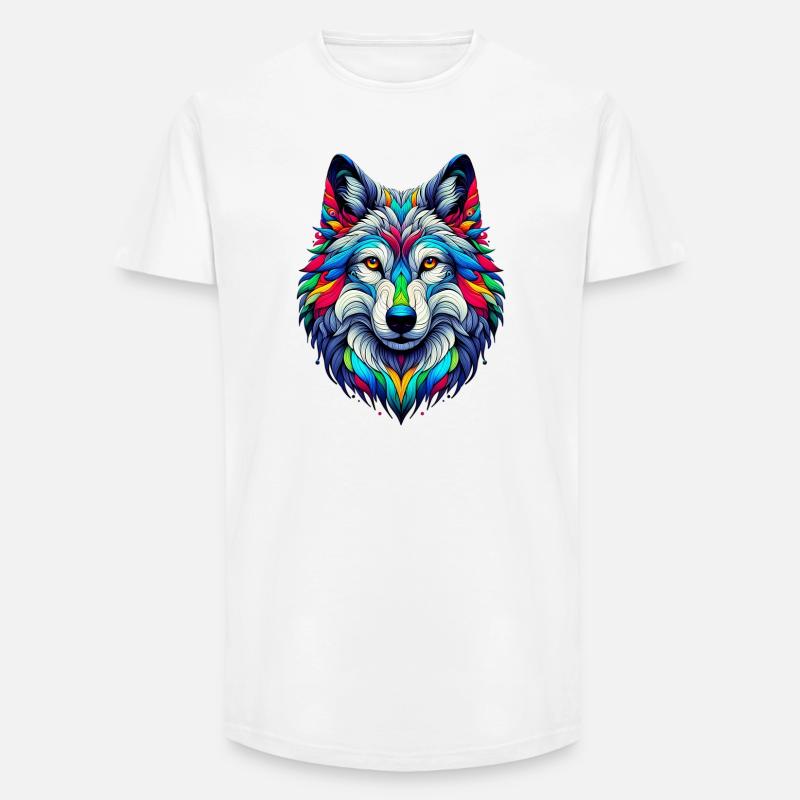 Wolf - Long Fit Männer T-Shirt - Weiß