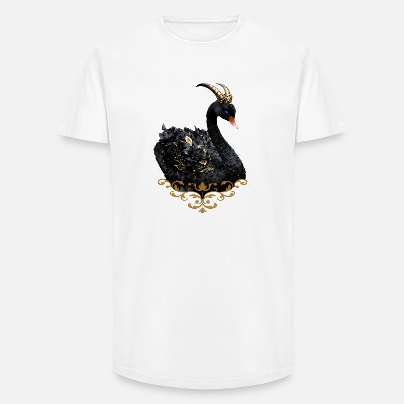 Schwarzer Schwan mit goldener Krone - Long Fit Männer T-Shirt - Weiß
