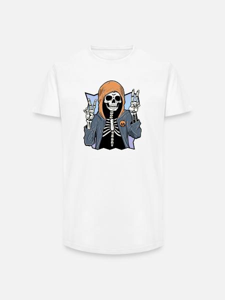 Skeleton with Hoodie - Long Fit Männer T-Shirt - Weiß