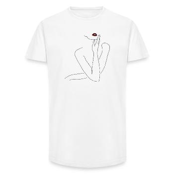 Femme élégante - Pose esthétique - aux lèvres rouges - T-shirt coupe longue homme - blanc - Devant - AI Model Male 185 light (185cm)