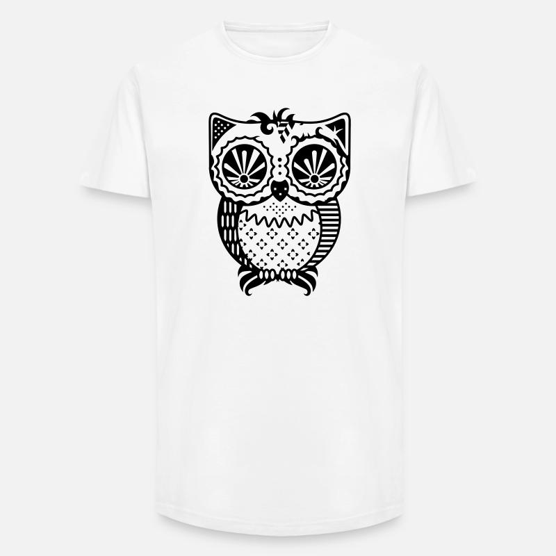 Patchwork Eule - Long Fit Männer T-Shirt - Weiß