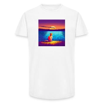 Chat profitant du coucher de soleil - T-shirt coupe longue homme - blanc - Devant - AI Model Male 185 light (185cm)