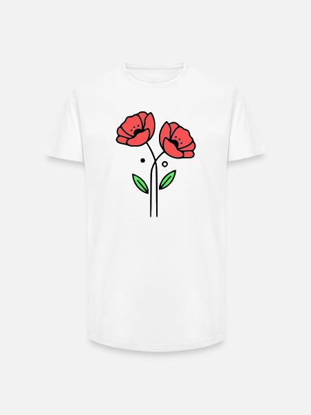 mohnblume-mohnblumen-minimalistisch-line-art-5 - Long Fit Männer T-Shirt - Weiß