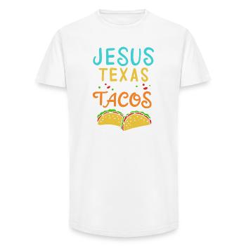Jesus Texas and Tacos Funny Southern Graphic - Long Fit Men's T-Shirt - white - Front - AI Model Male 185 light (185cm)
