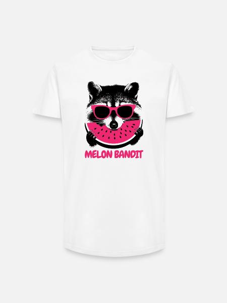 Raccoon Bandit – Sunglasses & Melon - Long Fit Men's T-Shirt - white
