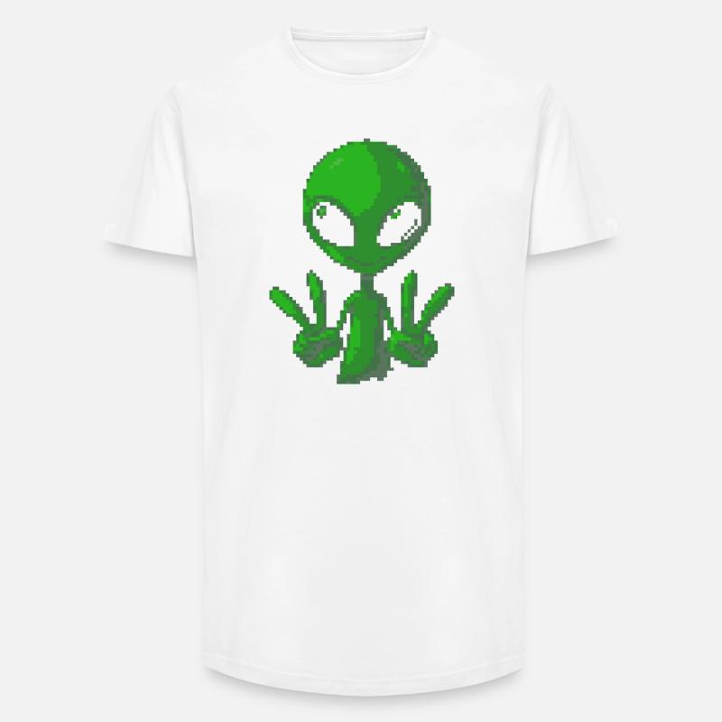 Pixel grünes Alien-Peace-Zeichen-Tee - Long Fit Männer T-Shirt - Weiß