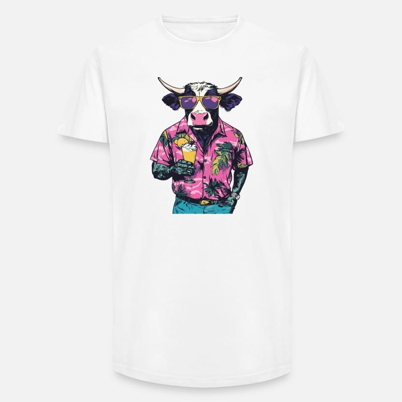 Kuh Comic Sommer - Long Fit Männer T-Shirt - Weiß