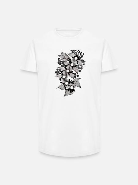 Black and White Flower Spiral - Long Fit Men's T-Shirt - white