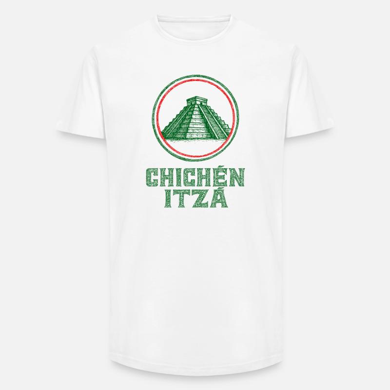 Chichén Itzá Tempel Flagge Mexiko - Long Fit Männer T-Shirt - Weiß