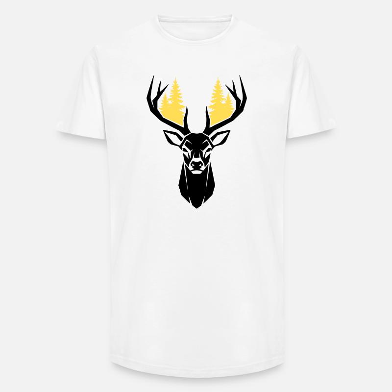 Hirschkopf Wald Silhouette - Long Fit Männer T-Shirt - Weiß