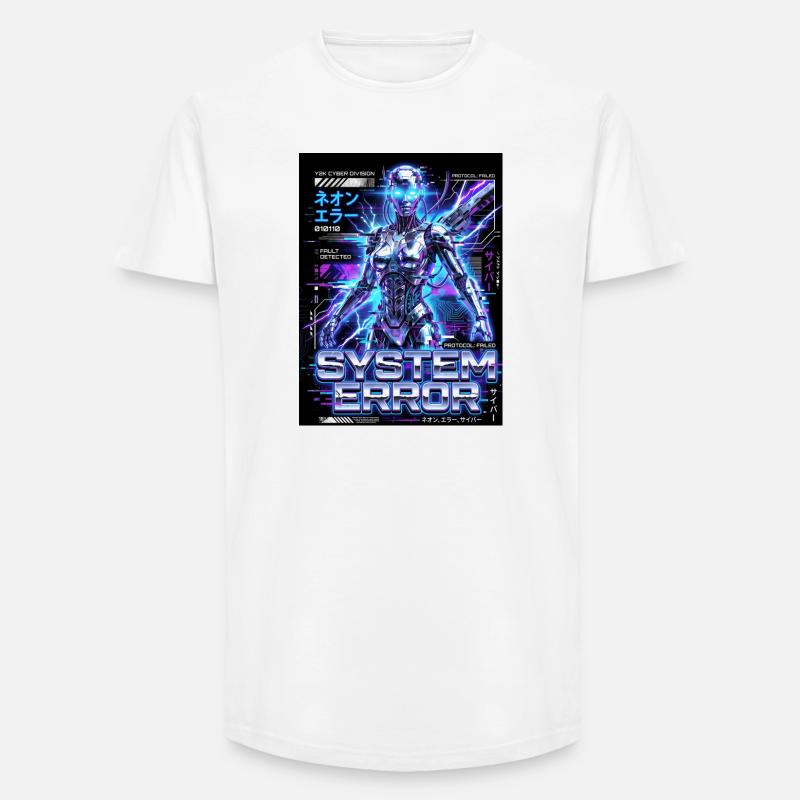 System Error Neon Cyborg - Long Fit Men's T-Shirt - white