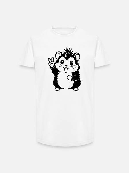 Punker Hamster mit Peace Zeichen - Long Fit Männer T-Shirt - Weiß