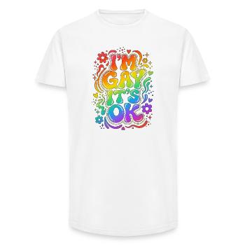 Je suis gay, ça va. - T-shirt coupe longue homme - blanc - Devant - AI Model Male 185 light (185cm)