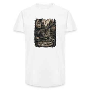 Chats en ruines : Survie - T-shirt coupe longue homme - blanc - Devant - AI Model Male 185 light (185cm)
