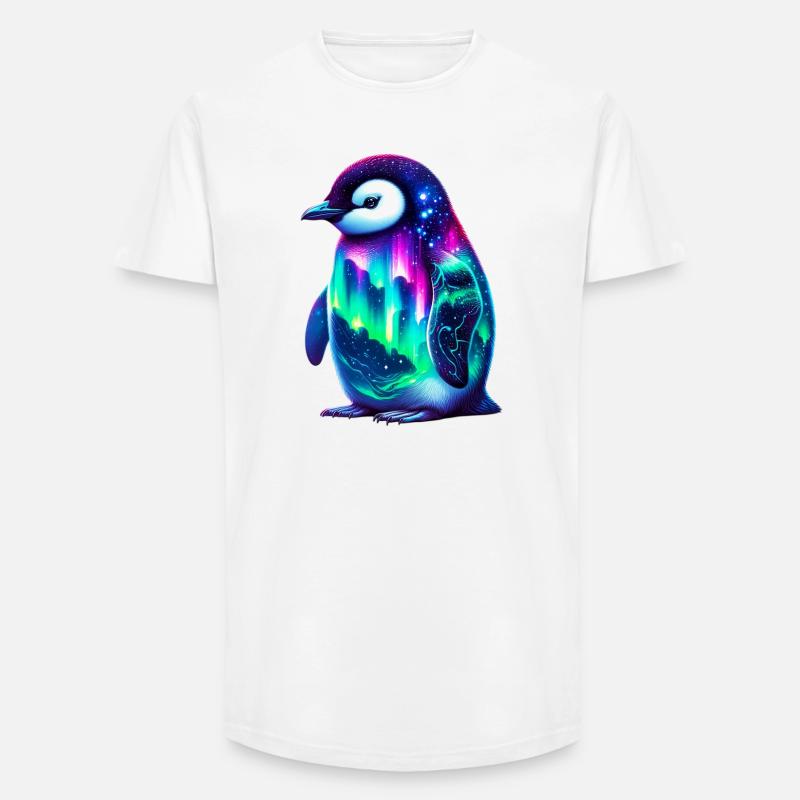 Aurora Borealis Pinguin - Long Fit Männer T-Shirt - Weiß
