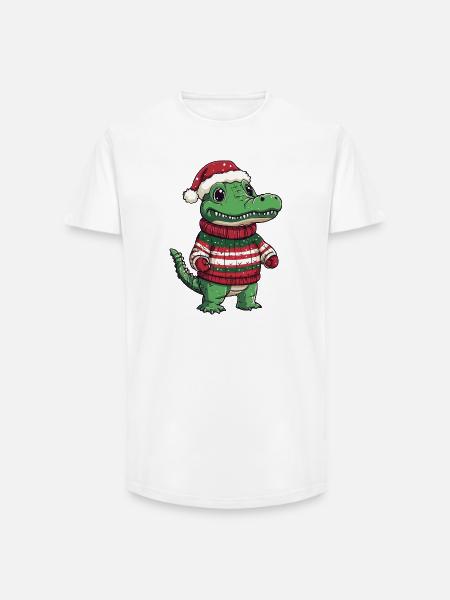Alligatore Natale Natale - T-shirt uomo a vestibilità lunga - bianco