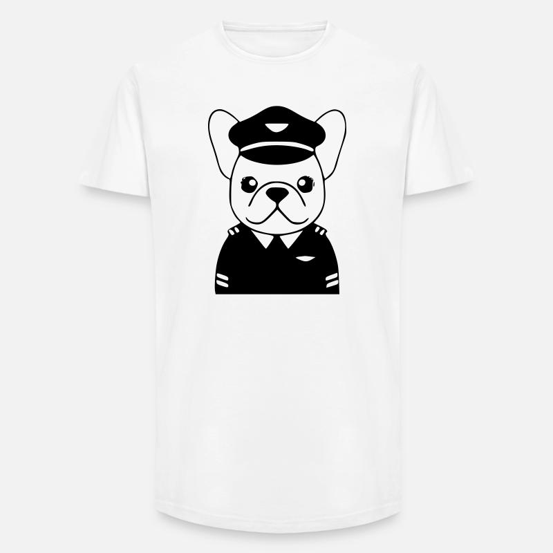 Frenchie Pilot Uniform Black - Long Fit Men's T-Shirt - white