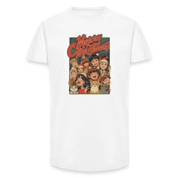 Rétro Noël Enfants Chats Dessin animé - T-shirt coupe longue homme - blanc - Devant - AI Model Male 185 light (185cm)