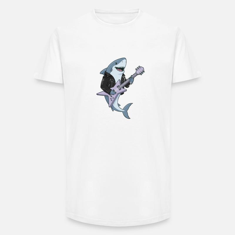 Shark Rocker mit E-Gitarre - Long Fit Männer T-Shirt - Weiß