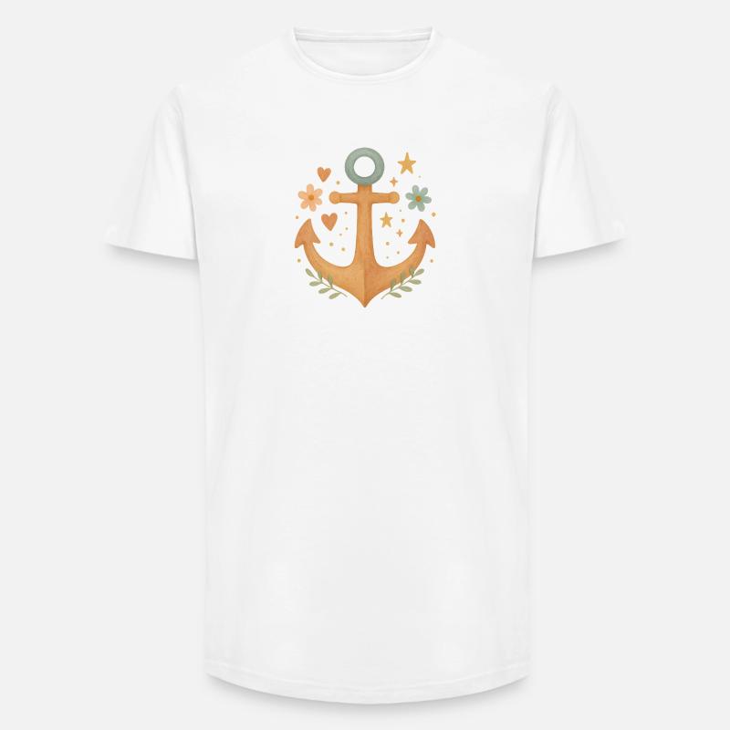 Boho Anker mit Blumen & Herzen Design - Long Fit Männer T-Shirt - Weiß