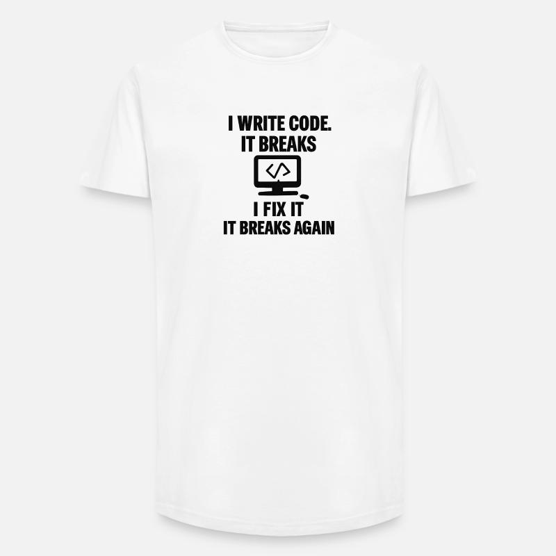 I Write Code – Funny Programmer T-Shirt - Long Fit Männer T-Shirt - Weiß