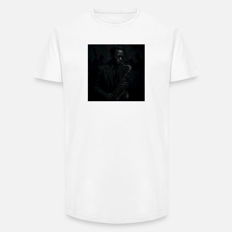 Deep Black Night Saxophon - Long Fit Männer T-Shirt - Weiß