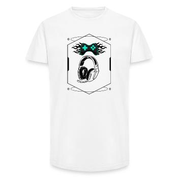 Futuristic Flaming Controller & Gaming Headset - Long Fit Men's T-Shirt - white - Front - AI Model Male 185 light (185cm)