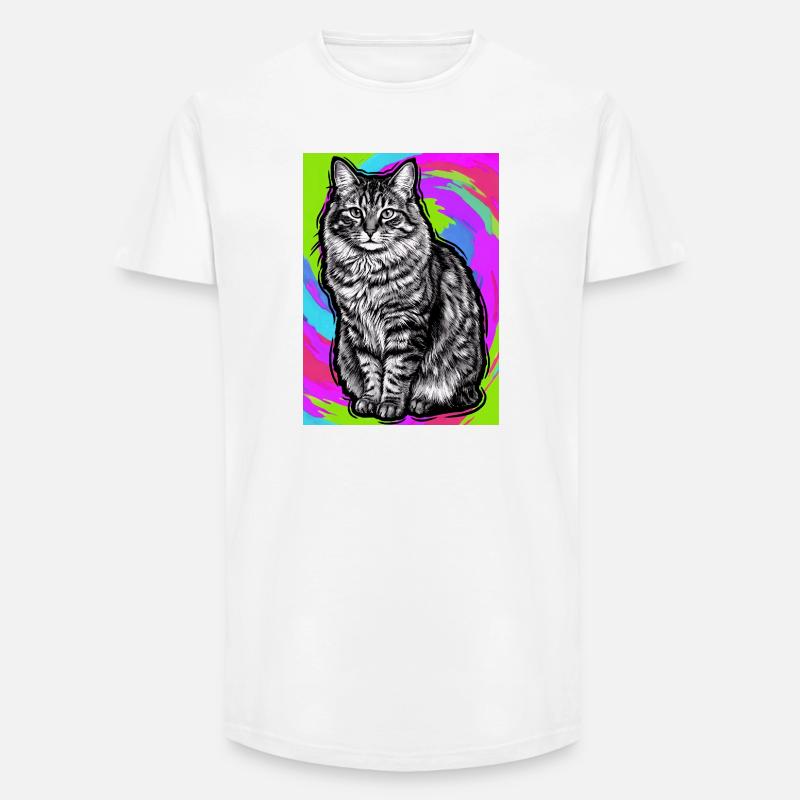 Katze - Long Fit Männer T-Shirt - Weiß