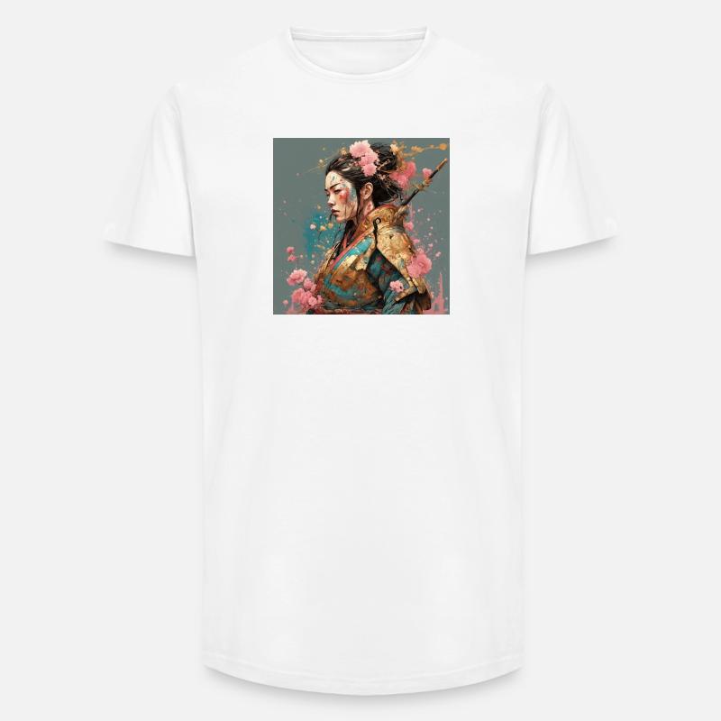 Samurailady mit Kirschblüten - Long Fit Männer T-Shirt - Weiß