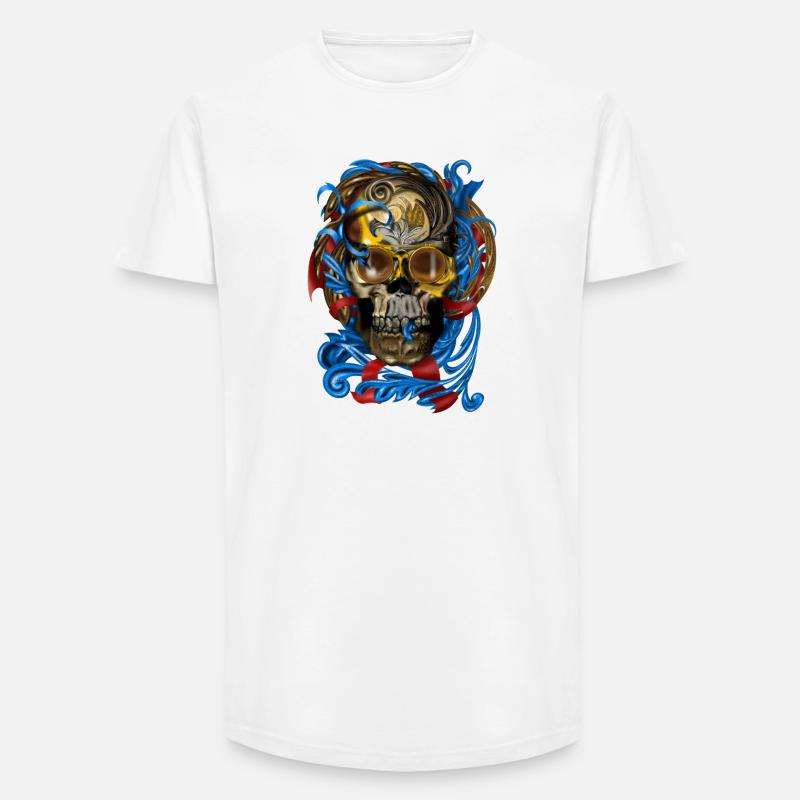 Barock Skull mit Blau Bändern - Long Fit Männer T-Shirt - Weiß
