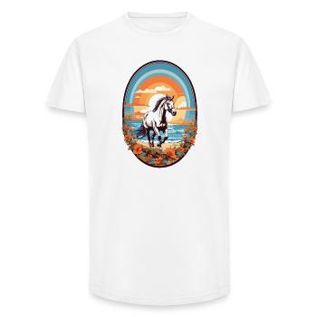 Cheval sur la plage - T-shirt coupe longue homme - blanc - Devant - AI Model Male 185 light (185cm)
