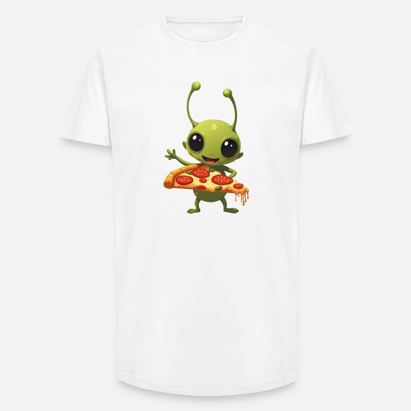 Pizza and Alien - Long Fit Männer T-Shirt - Weiß