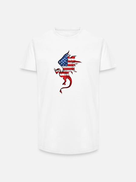 Drapeau des États-Unis - USA - Dragon - T-shirt coupe longue homme - blanc